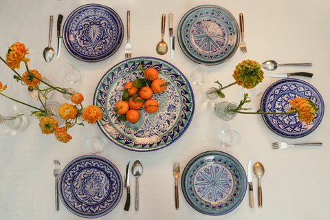 Table setting with Bayali's handmade ceramics and uzbek kitchen knives