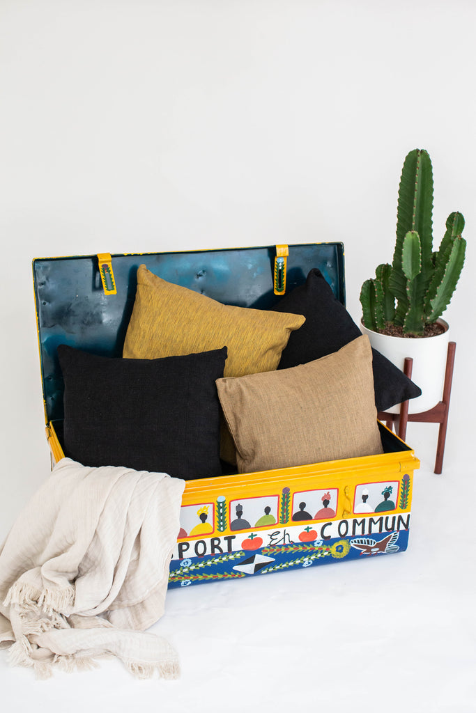 ‘Faux-Uni’ Senegalese Cushion in yellow tuck box