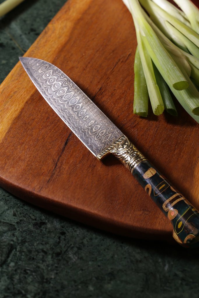 Damascus Style Handmade Uzbek Kitchen Knife – Blue/Green