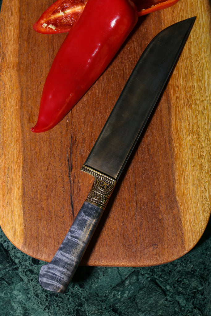 Large Handmade Uzbek Knife – Turkish Blue and Yellow Gold