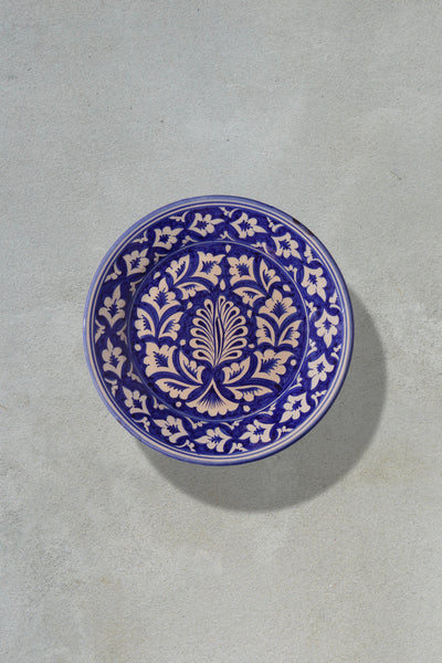 Set of Four Uzbek Handmade Ceramic Dinner plates – Dark Blue