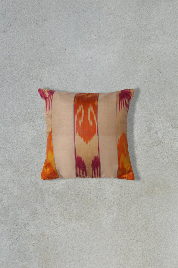 Orange and Beige Silk Ikat Cushion