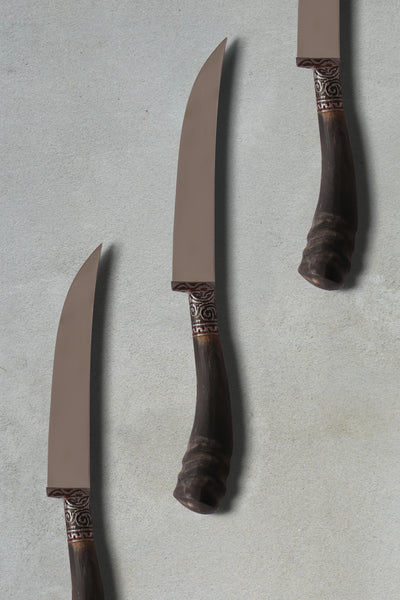 3 Handmade Uzbek Stainless Steel Steak Knives with Black Horn