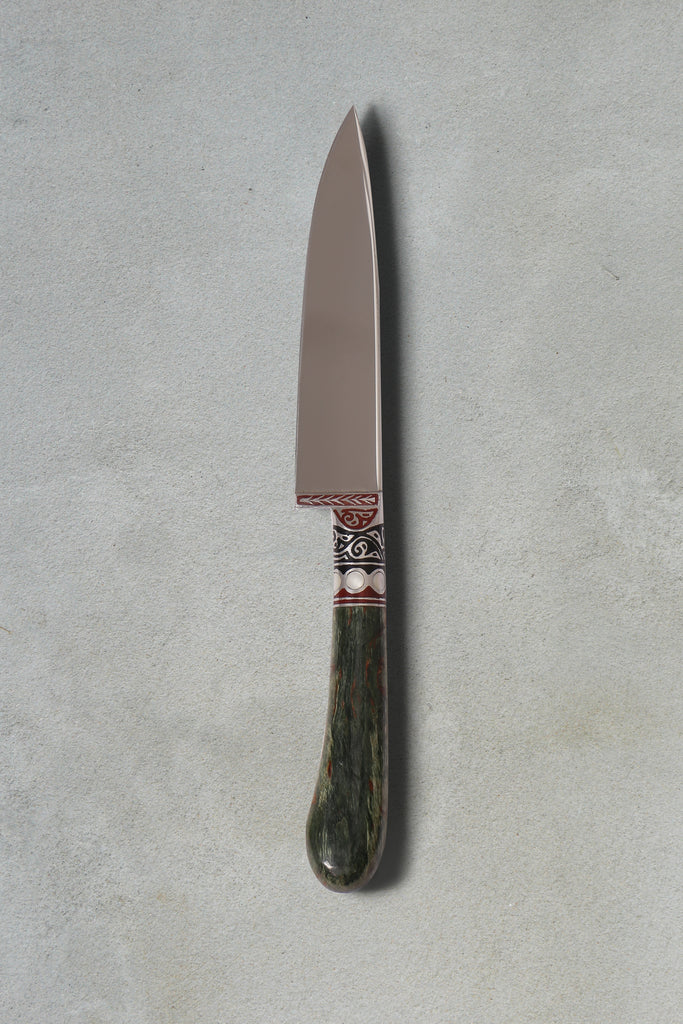 Stainless Steel Kitchen Handmade Uzbek Knife – Forest Green