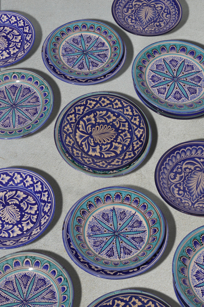 Set of Four Turquoise Uzbek Handmade Ceramic Dessert plates
