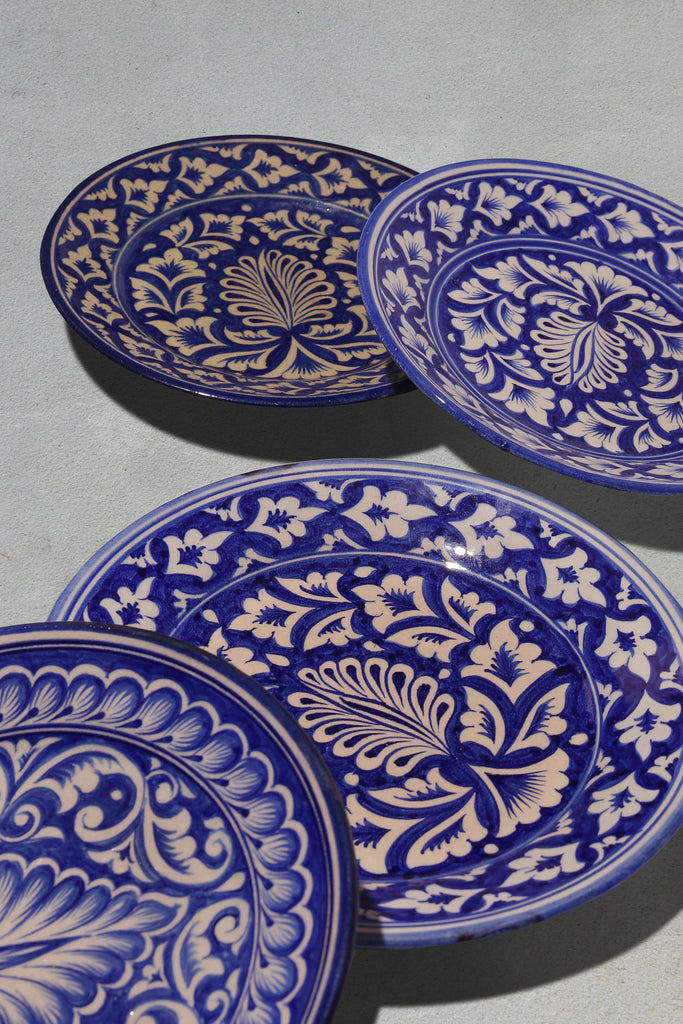 Set of Four Marine Blue Uzbek Handmade Ceramic Dessert plates